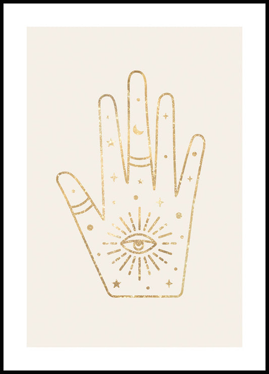 Watercolor golden hand poster for nursery and home wall decor.