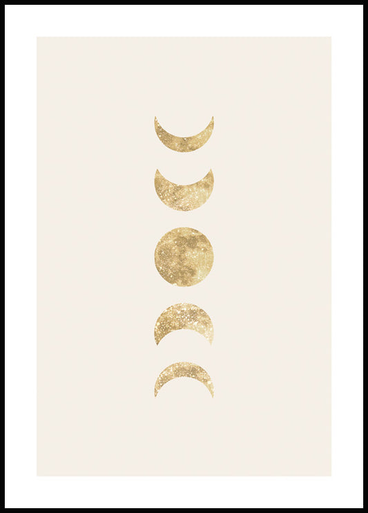 Watercolor golden moon phases poster for nursery and home wall decor.