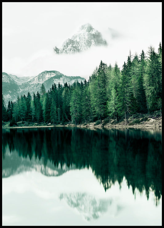Watercolor woodland reflection poster for nursery and home wall decor.