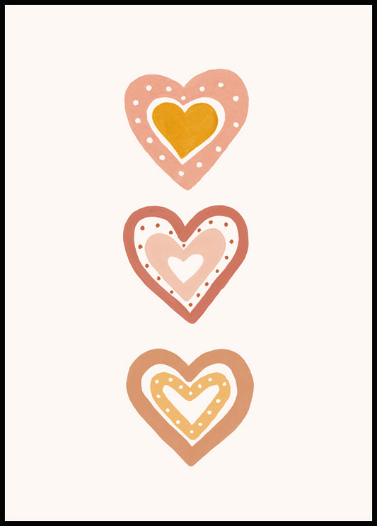 Watercolor hearts poster for nursery and home wall decor.