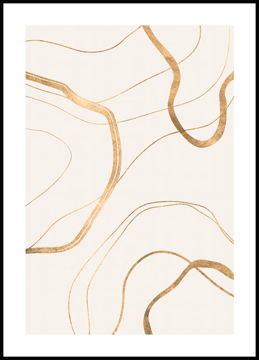 Watercolor golden abstract lines poster for nursery and home wall decor.