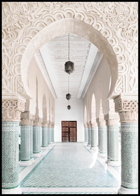 Watercolor moroccan archway poster for nursery and home wall decor.