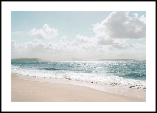 Watercolor glimmering sea poster for nursery and home wall decor.