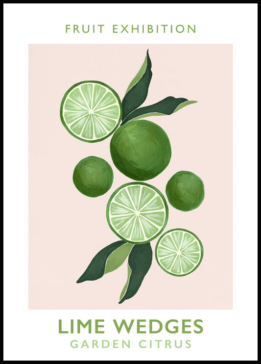 Watercolor lime wedges poster for nursery and home wall decor.