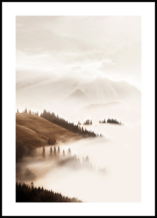 Watercolor valley mist poster for nursery and home wall decor.