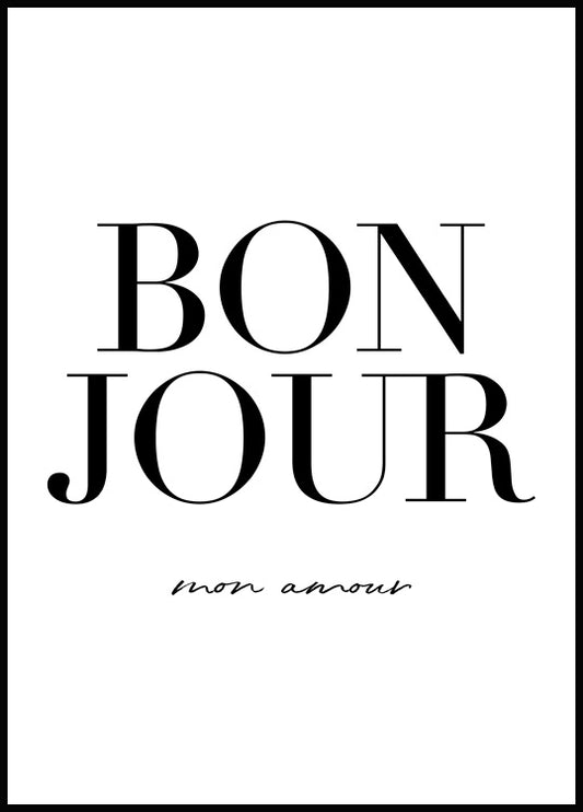 Watercolor bonjour mon amour poster for nursery and home wall decor.