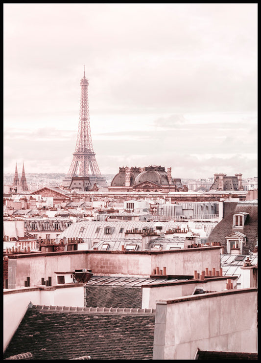 Watercolor pink paris poster for nursery and home wall decor.