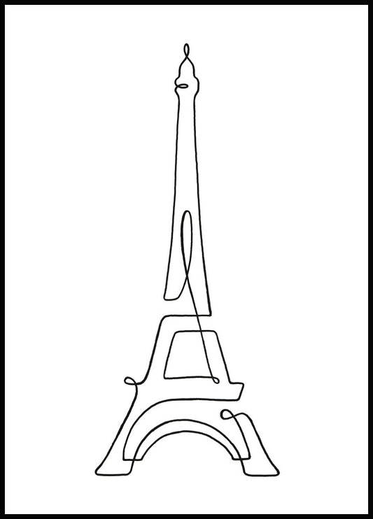 Watercolor eiffel tower line art poster for nursery and home wall decor.