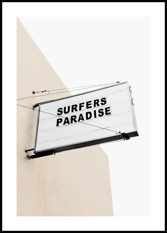 Watercolor surfers paradise poster for nursery and home wall decor.