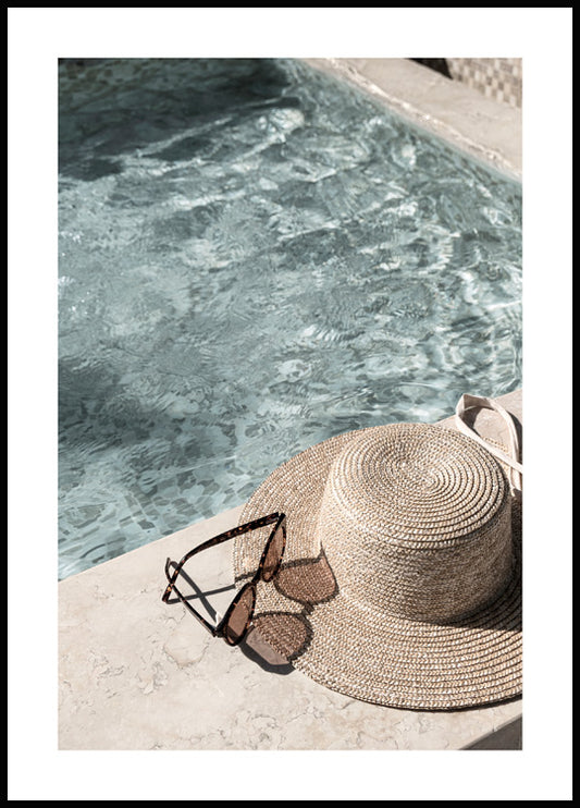 Watercolor beach hat poster for nursery and home wall decor.