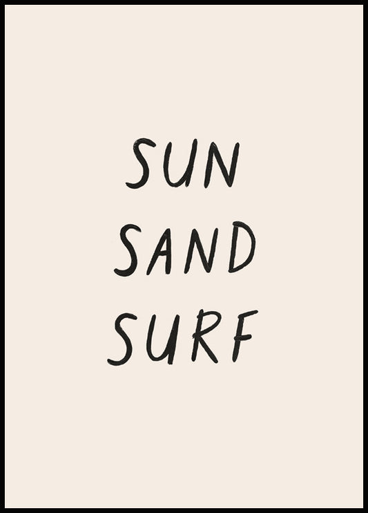 Watercolor sun sand surf poster for nursery and home wall decor.