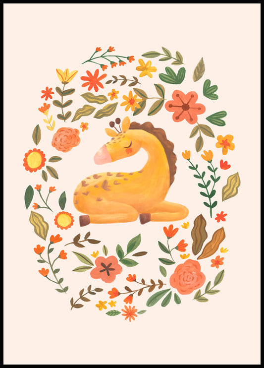 Watercolor baby giraffe poster for nursery and home wall decor.