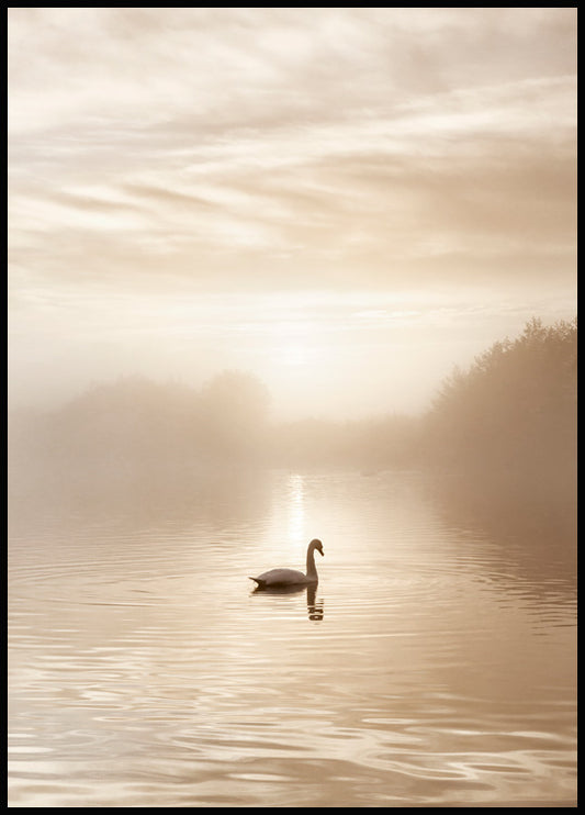 Watercolor swan lake poster for nursery and home wall decor.