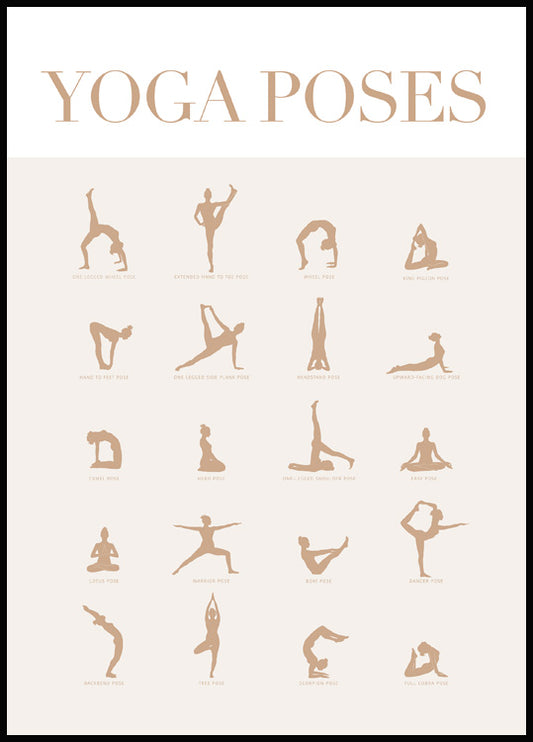 Watercolor yoga poses poster for nursery and home wall decor.