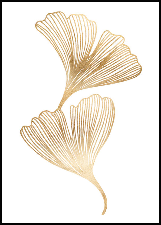 Watercolor gold ginkgo poster for nursery and home wall decor.