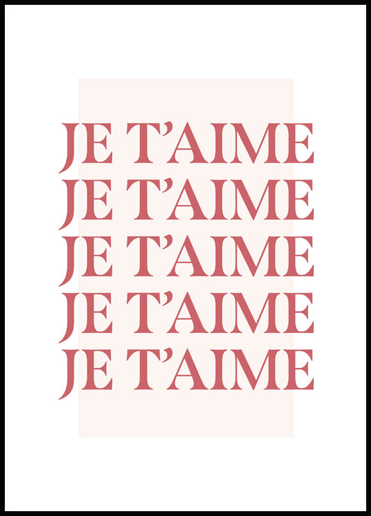 Watercolor je t’aime poster for nursery and home wall decor.