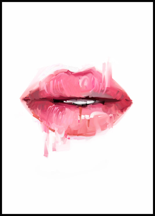Watercolor pink lips poster for nursery and home wall decor.