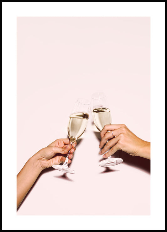 Watercolor champagne toast poster for nursery and home wall decor.