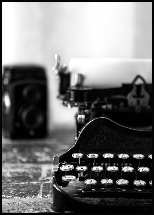 Watercolor typewriter poster for nursery and home wall decor.