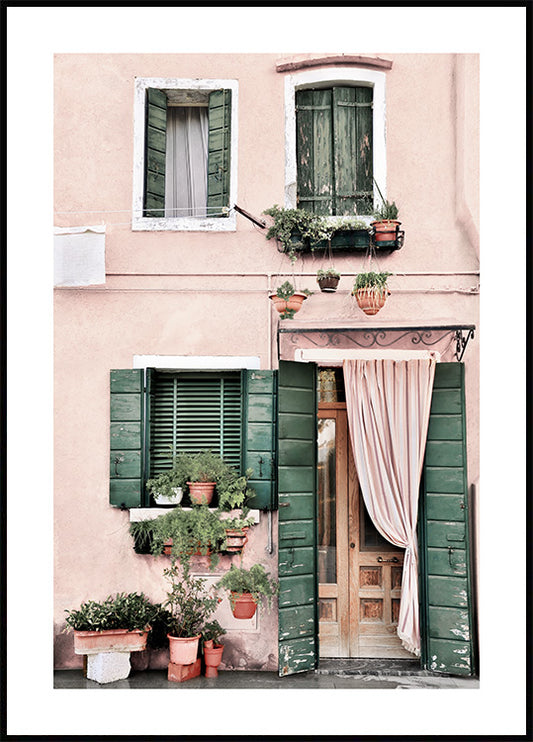 Watercolor front in pink poster for nursery and home wall decor.