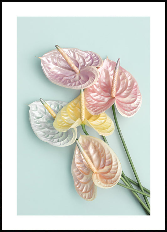 Watercolor shimmery flowers poster for nursery and home wall decor.