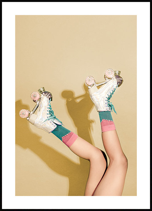 Watercolor retro roller skates poster for nursery and home wall decor.