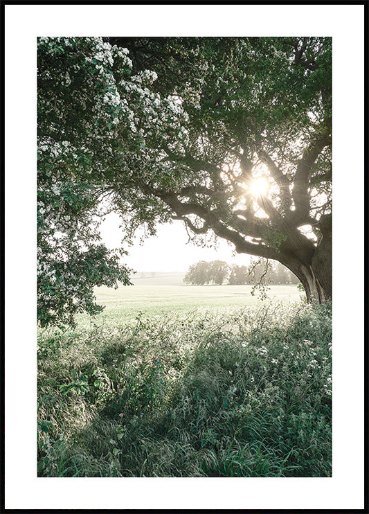 Watercolor rural field poster for nursery and home wall decor.