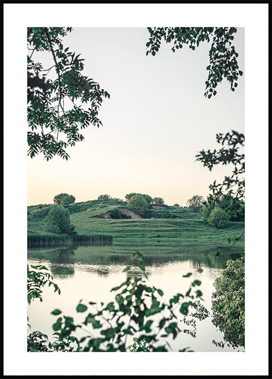 Watercolor evening landscape poster for nursery and home wall decor.