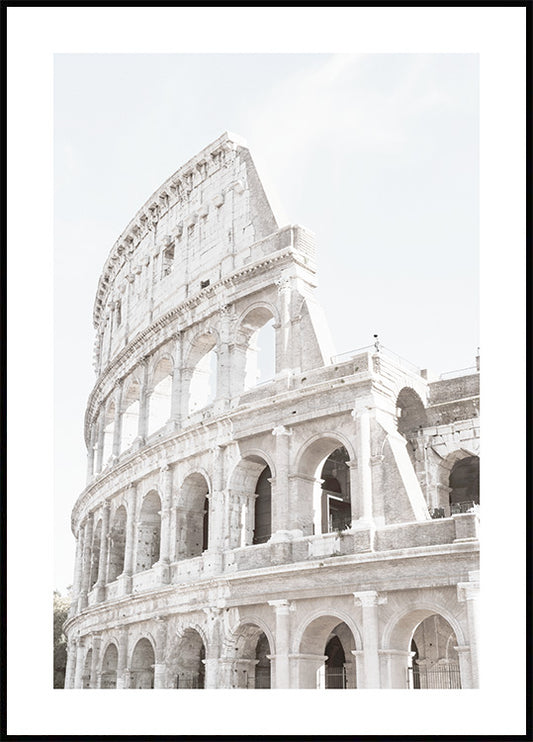 Watercolor white colosseum poster for nursery and home wall decor.