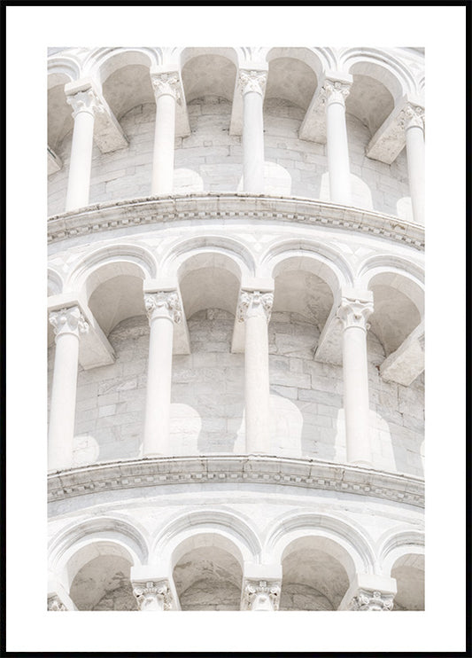Watercolor leaning tower of pisa close up poster for nursery and home wall decor.