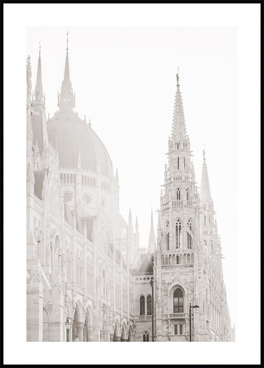 Watercolor budapest building poster for nursery and home wall decor.