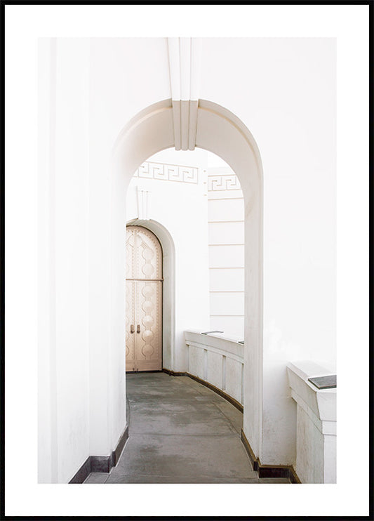 Watercolor white architecture door poster for nursery and home wall decor.