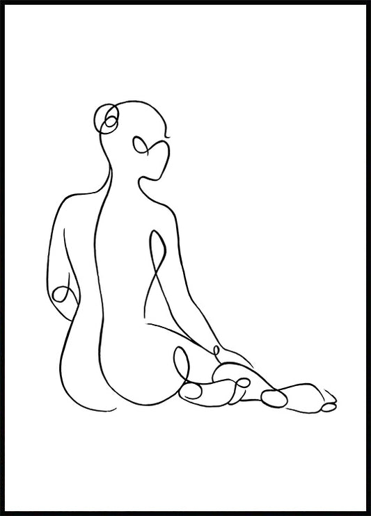 Watercolor sitting line art poster for nursery and home wall decor.