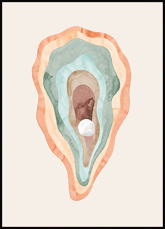 Watercolor watercolour oyster poster for nursery and home wall decor.
