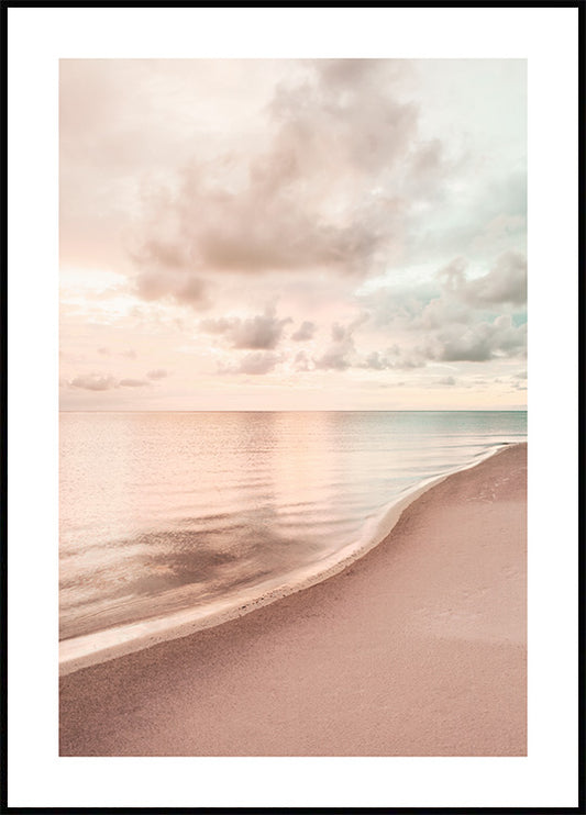 Watercolor calm beach sunset poster for nursery and home wall decor.