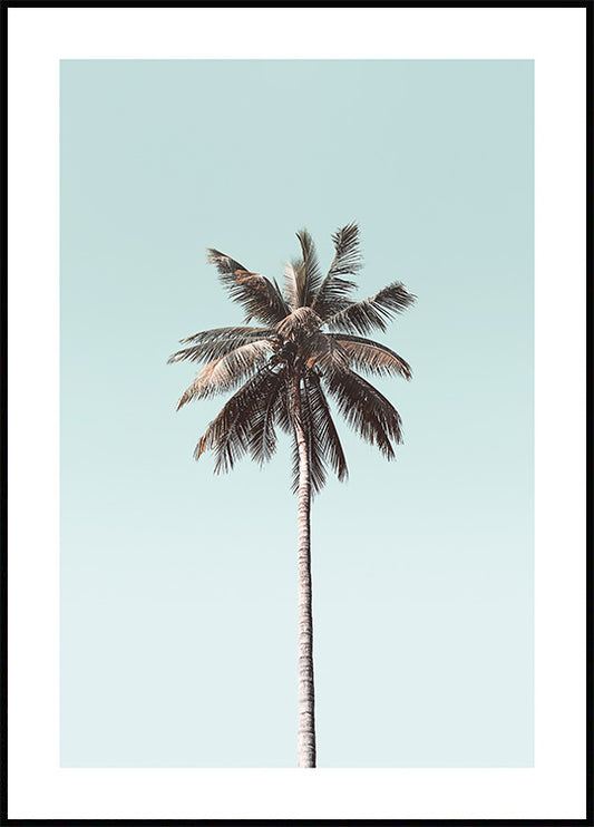 Watercolor palm tree blue sky poster for nursery and home wall decor.