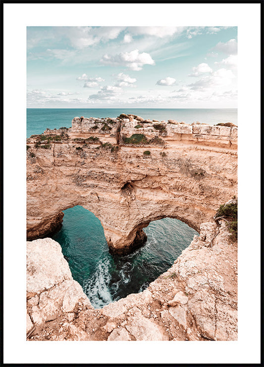 Watercolor heart-shaped cliffs poster for nursery and home wall decor.