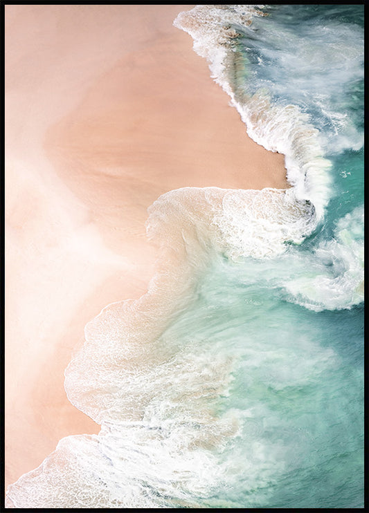 Watercolor turquoise sea from above poster for nursery and home wall decor.