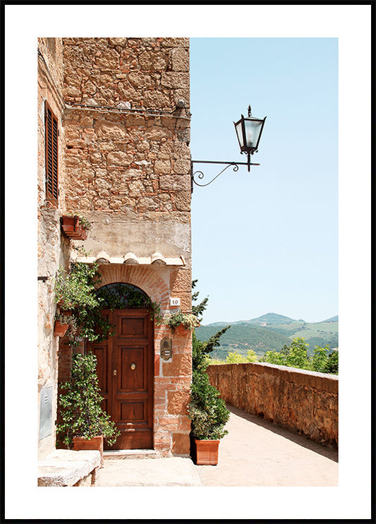 Watercolor mediterranean view poster for nursery and home wall decor.