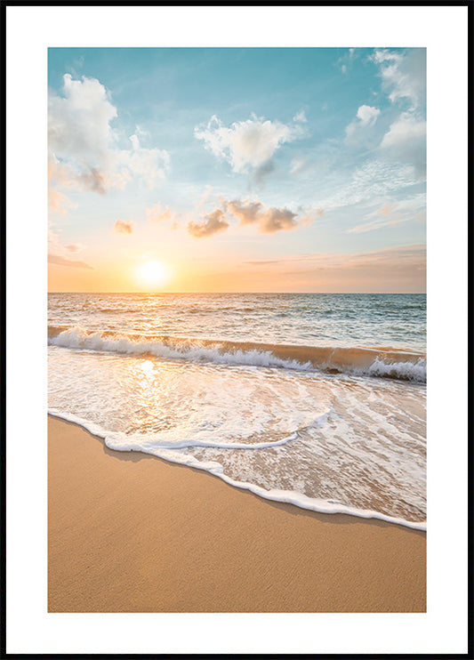 Watercolor warm sunset poster for nursery and home wall decor.