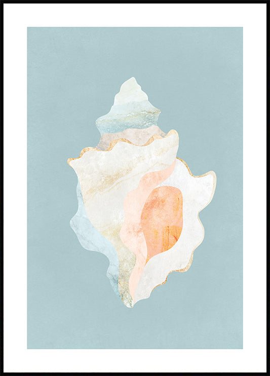 Watercolor graphic seashell poster for nursery and home wall decor.