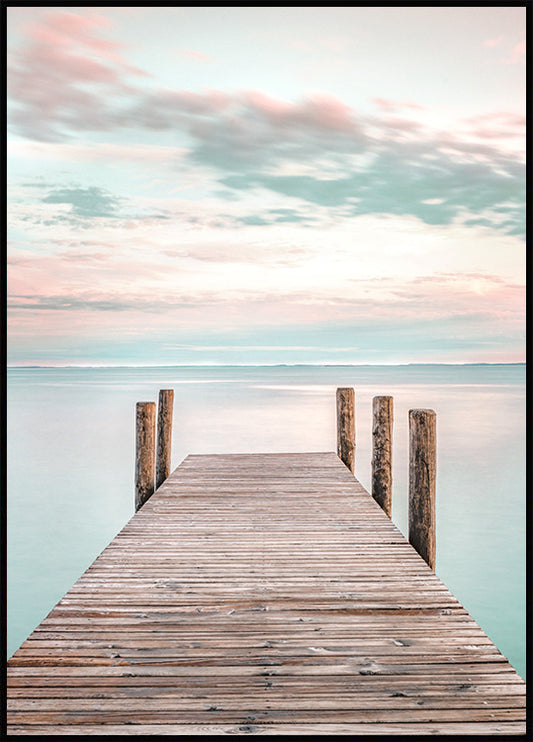 Watercolor sunset jetty poster for nursery and home wall decor.