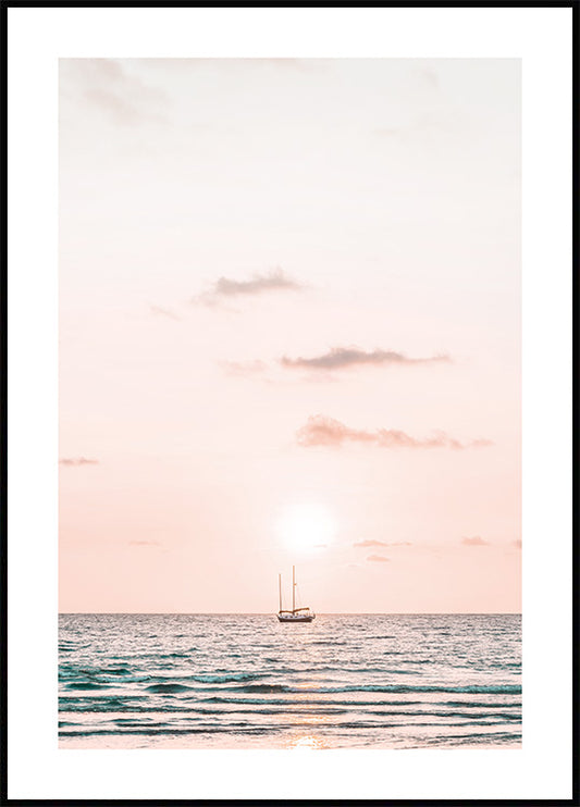 Watercolor calm sunset ocean poster for nursery and home wall decor.