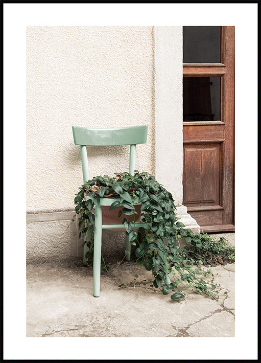 Watercolor plant chair poster for nursery and home wall decor.