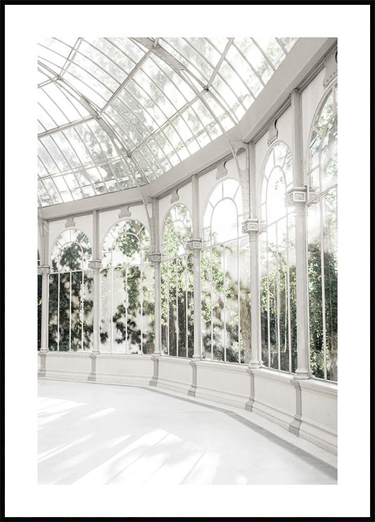 Watercolor botanical greenhouse poster for nursery and home wall decor.