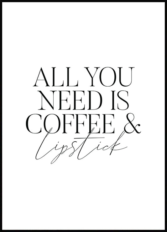 Watercolor coffee and lipstick poster for nursery and home wall decor.
