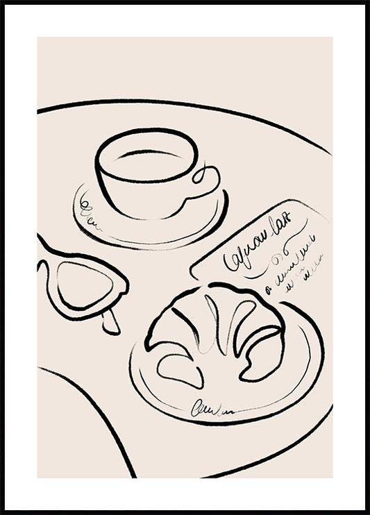 Watercolor french breakfast poster for nursery and home wall decor.