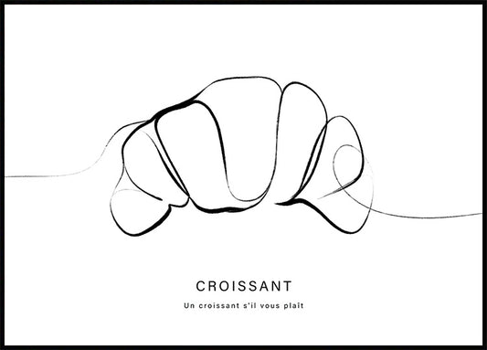 Watercolor croissant line art poster for nursery and home wall decor.