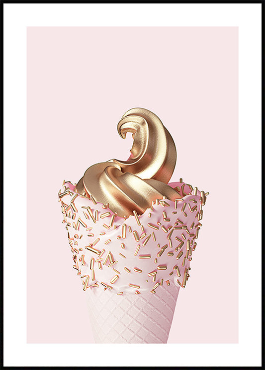 Watercolor pink ice cream poster for nursery and home wall decor.