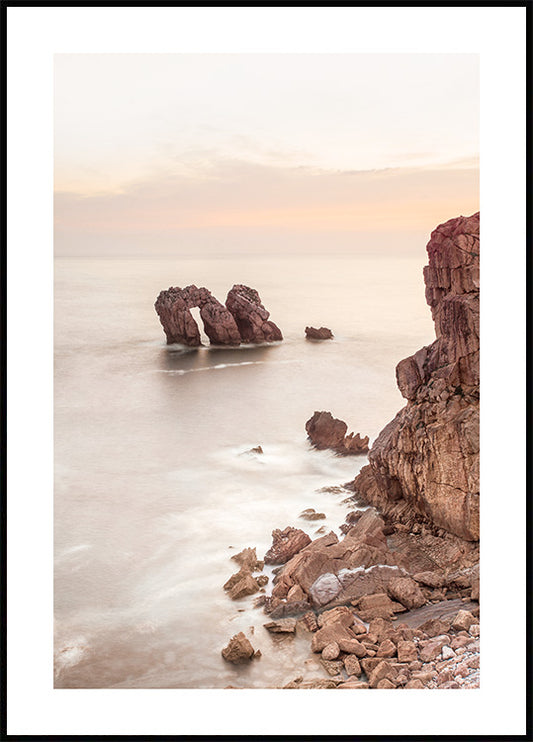 Watercolor cliffs in light dawn poster for nursery and home wall decor.